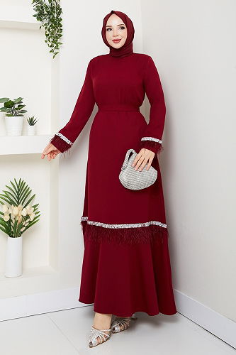 moda selvim Evening Dress 1353MP806 Burgundy - Thumbnail