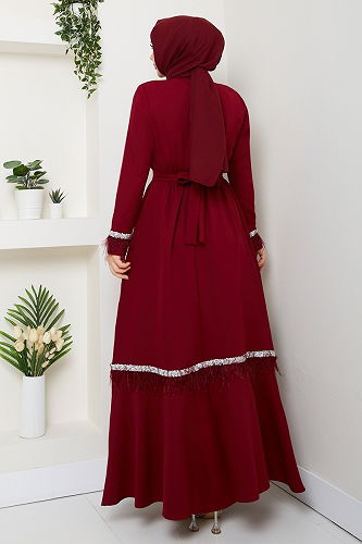 moda selvim فستان سهرة خمري 1353MP806 - Thumbnail