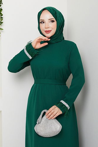 moda selvim فستان سهرة زيتي 1353MP806 - Thumbnail