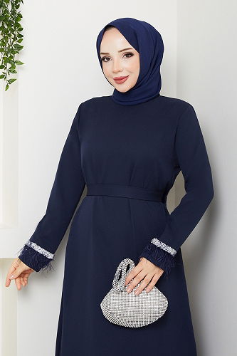 moda selvim Evening Dress 1353MP806 Navy Blue - Thumbnail