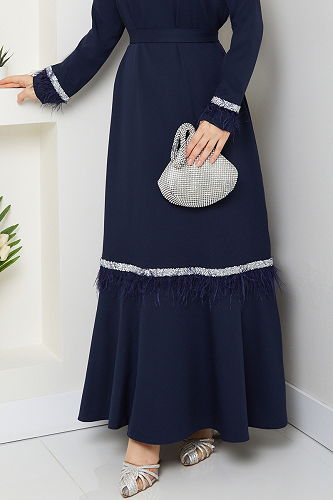 moda selvim Evening Dress 1353MP806 Navy Blue - Thumbnail