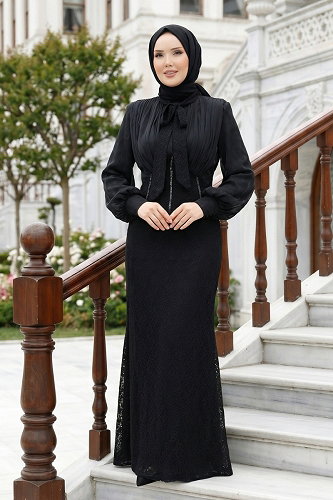 moda selvim Evening Dress 135DMNK1166 Black - Thumbnail