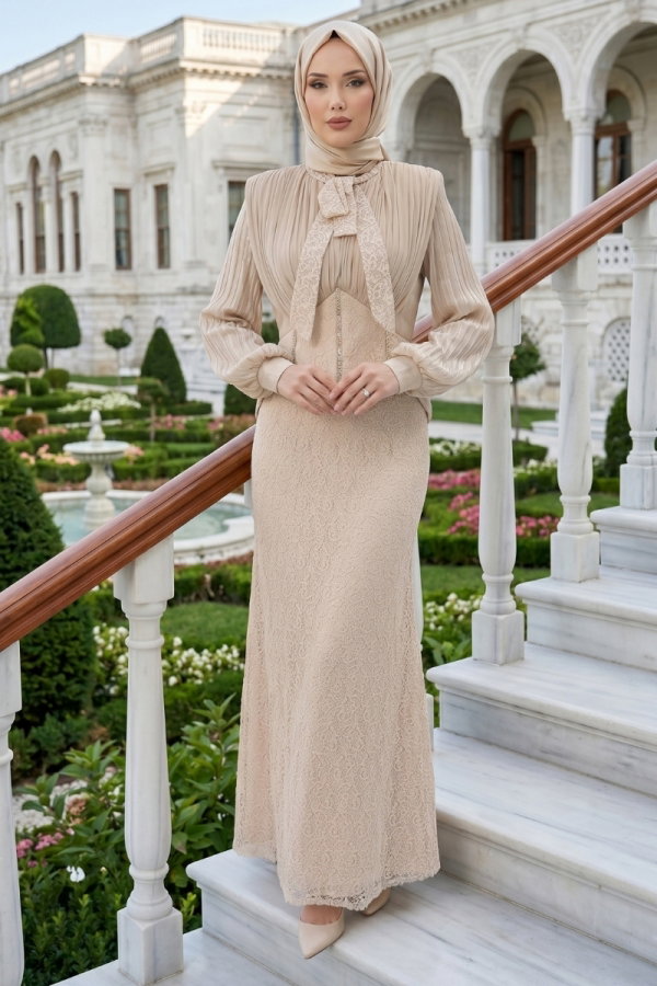 cream dress hijab Evening 135DMNK1166 Maxi dress Rental Duration:4 Days ef-stock-XS Blossom Wedding Dress - civil wedding