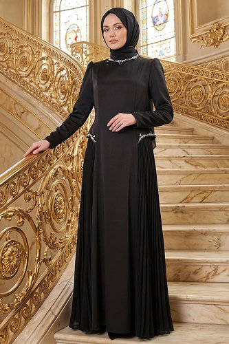 moda selvim Evening Dress 145DMNK1166 Black - Thumbnail