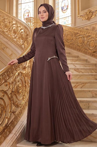 moda selvim Evening Dress 145DMNK1166 Brown - Thumbnail