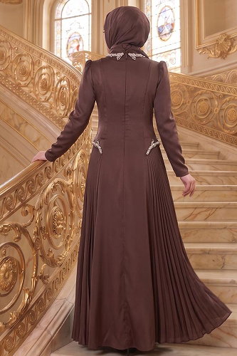 moda selvim فستان سهرة بني 145DMNK1166 - Thumbnail