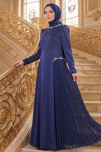moda selvim Evening Dress 145DMNK1166 Navy Blue - Thumbnail