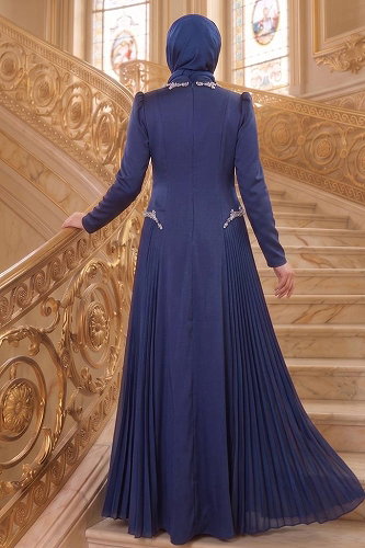 moda selvim Evening Dress 145DMNK1166 Navy Blue - Thumbnail