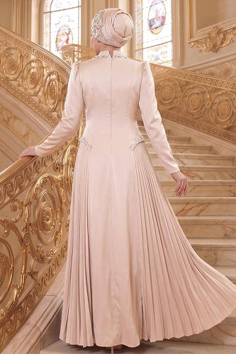 moda selvim Evening Dress 145DMNK1166 Stone - Thumbnail