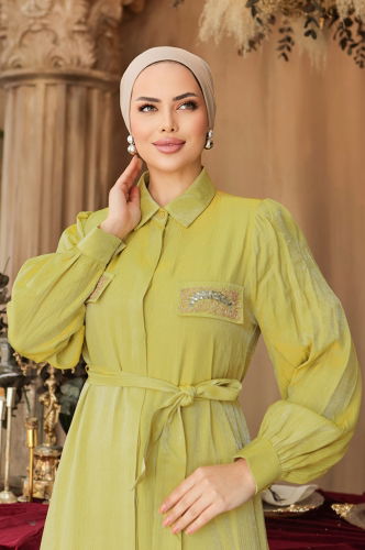 moda selvim فستان سهرة فسفوري 1484YQ722 - Thumbnail