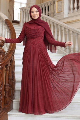 D.M.N.K. - Evening Dress 149DMNK1166 Burgundy
