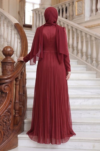 moda selvim فستان سهرة خمري 149DMNK1166 - Thumbnail