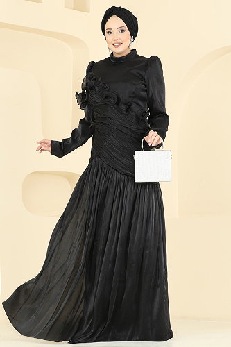 moda selvim Evening Dress 157D170 Black - Thumbnail