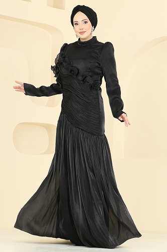 moda selvim Evening Dress 157D170 Black - Thumbnail