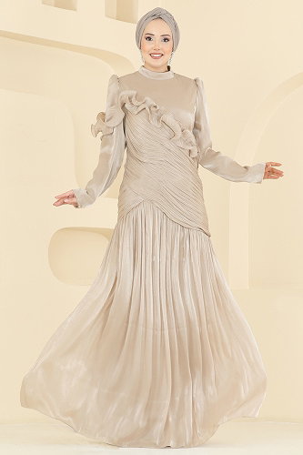 moda selvim Evening Dress 157D170 Cream - Thumbnail
