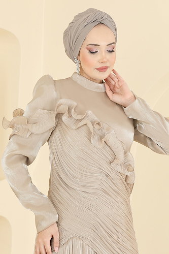 moda selvim Evening Dress 157D170 Cream - Thumbnail