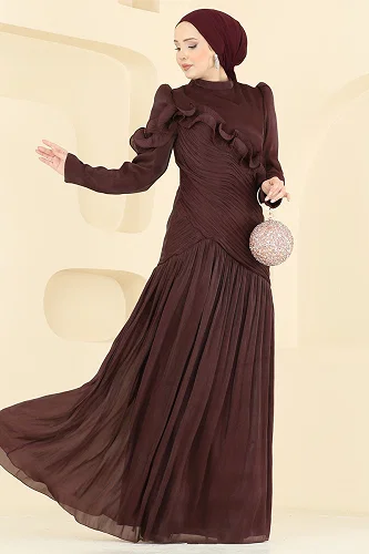 moda selvim Evening Dress 157D170 Dark Damson - Thumbnail