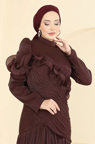 moda selvim Evening Dress 157D170 Dark Damson - Thumbnail