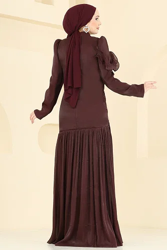 moda selvim Evening Dress 157D170 Dark Damson - Thumbnail