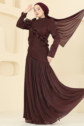 moda selvim فستان سهرة توتي غامق 157D170 - Thumbnail