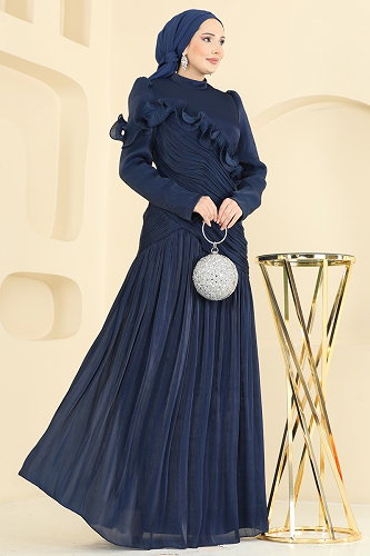 moda selvim Evening Dress 157D170 Navy Blue - Thumbnail