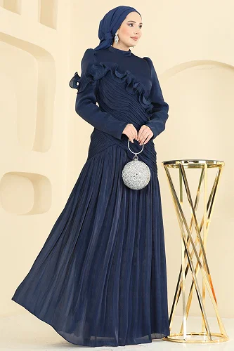 moda selvim فستان سهرة كحلي 157D170 - Thumbnail