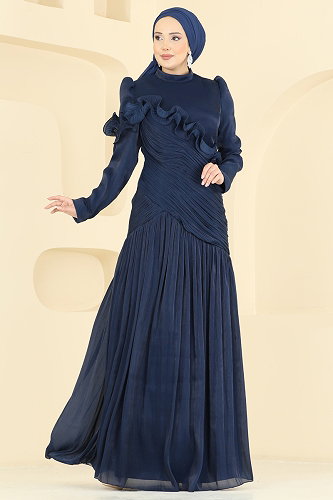 moda selvim فستان سهرة كحلي 157D170 - Thumbnail