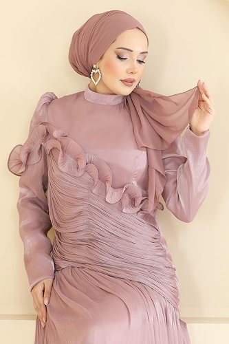 moda selvim فستان سهرة بيج وردي 157D170 - Thumbnail