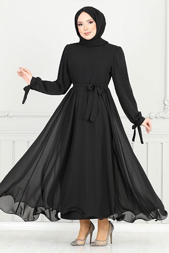 moda selvim Evening Dress 16217BSK984-M Black - Thumbnail