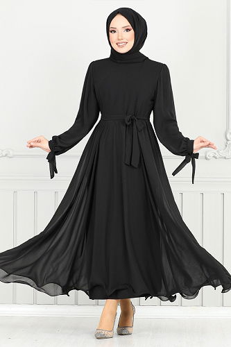 moda selvim Evening Dress 16217BSK984-M Black - Thumbnail