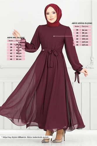 moda selvim Evening Dress 16217BSK984-M Burgundy - Thumbnail