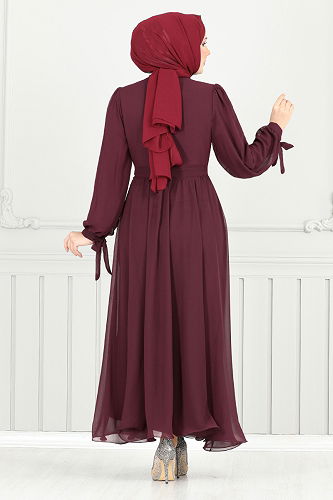 moda selvim Evening Dress 16217BSK984-M Burgundy - Thumbnail