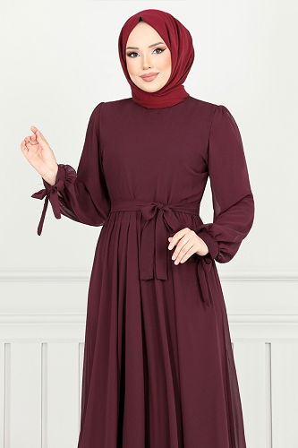 moda selvim فستان سهرة خمري 16217BSK984-M - Thumbnail