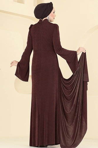 moda selvim Evening Dress 173DMNK1166 Brown - Thumbnail