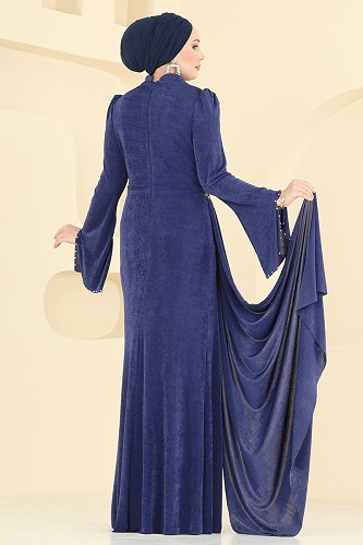 moda selvim Evening Dress 173DMNK1166 Navy Blue - Thumbnail