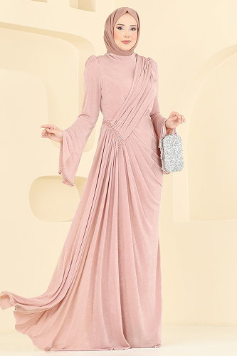 moda selvim Evening Dress 173DMNK1166 Powder - Thumbnail