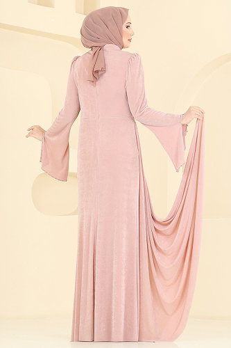 moda selvim Evening Dress 173DMNK1166 Powder - Thumbnail