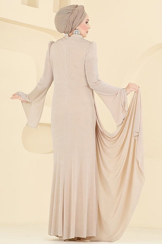 moda selvim Evening Dress 173DMNK1166 Stone - Thumbnail