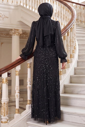 moda selvim Evening Dress 175DMNK1166 Black - Thumbnail