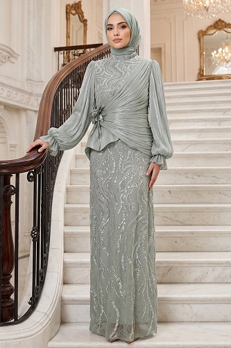 moda selvim Evening Dress 175DMNK1166 Mint - Thumbnail