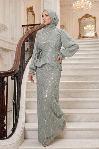 moda selvim Evening Dress 175DMNK1166 Mint - Thumbnail