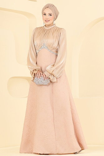 moda selvim Evening Dress 178DMNK1166 Cream - Thumbnail