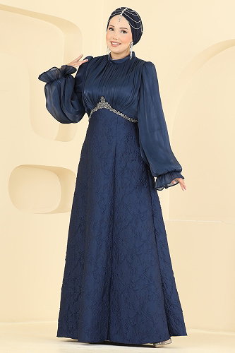 moda selvim Evening Dress 178DMNK1166 Navy Blue - Thumbnail