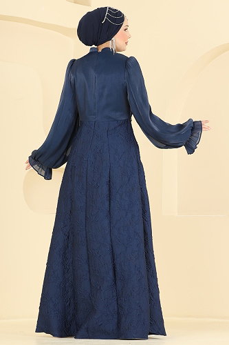 moda selvim فستان سهرة كحلي 178DMNK1166 - Thumbnail