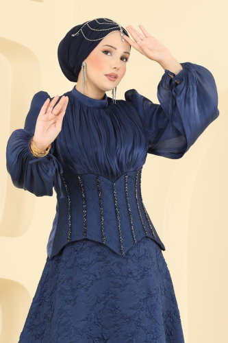 D.M.N.K. - Evening Dress 179DMNK1166 Navy Blue