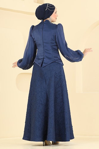 moda selvim فستان سهرة كحلي 179DMNK1166 - Thumbnail