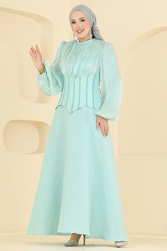 moda selvim Evening Dress 179DMNK1166 Water Green - Thumbnail