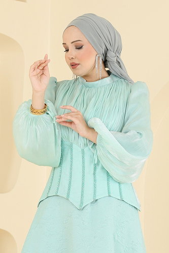 moda selvim Evening Dress 179DMNK1166 Water Green - Thumbnail