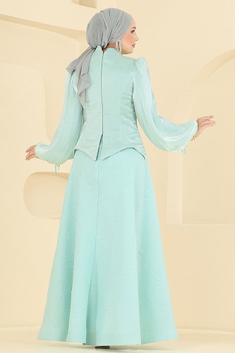 moda selvim Evening Dress 179DMNK1166 Water Green - Thumbnail