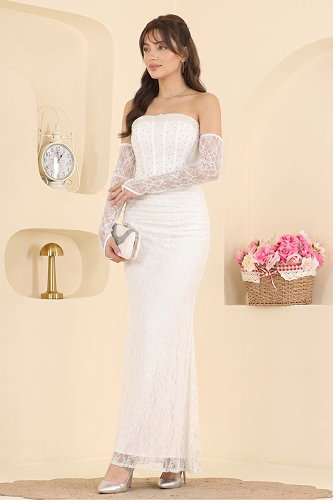 moda selvim Evening Dress 193DMNK1166 Ecru - Thumbnail